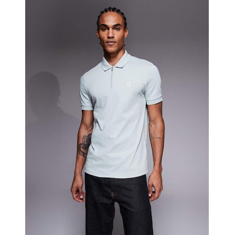 BOSS Orange passenger tonal logo pique polo shirt in light grey