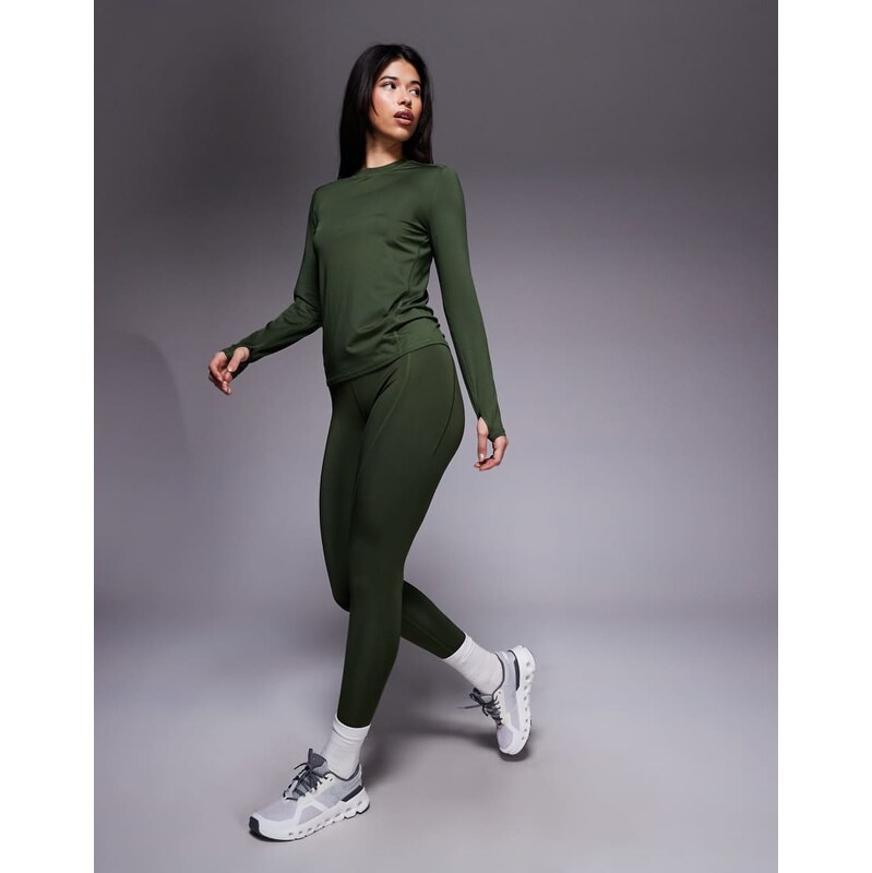 4505 Icon active tie waist run legging with phone pocket in khaki 115516124