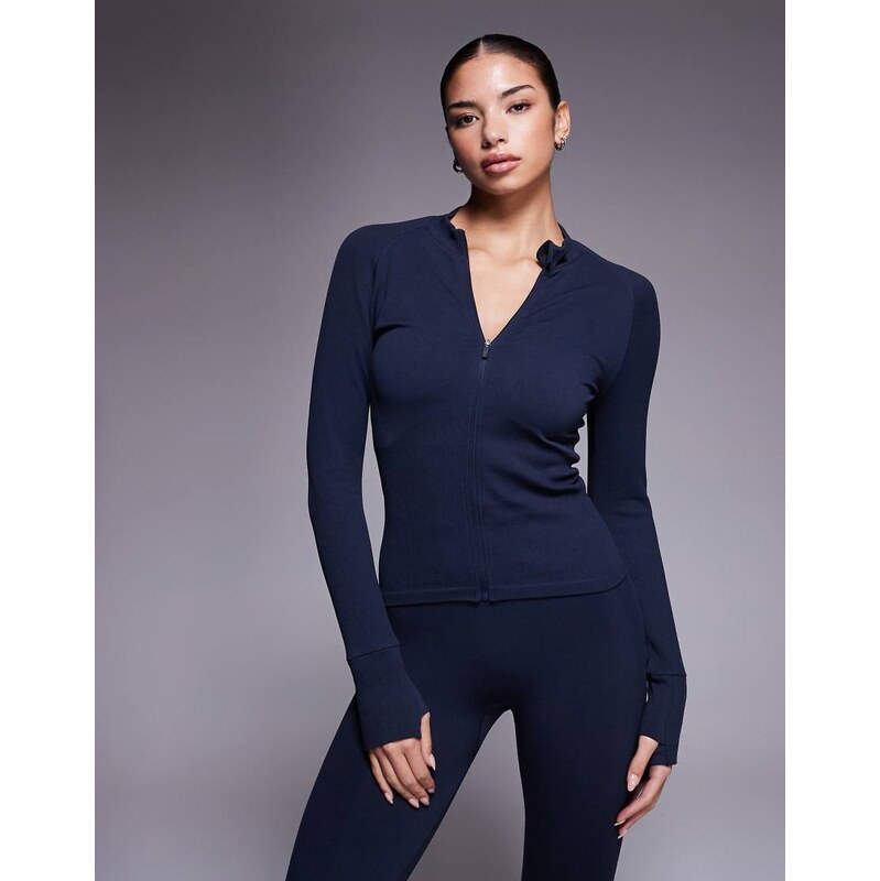 4505 seamless sculpting zip up long sleeve top in indigo-Navy 114870953