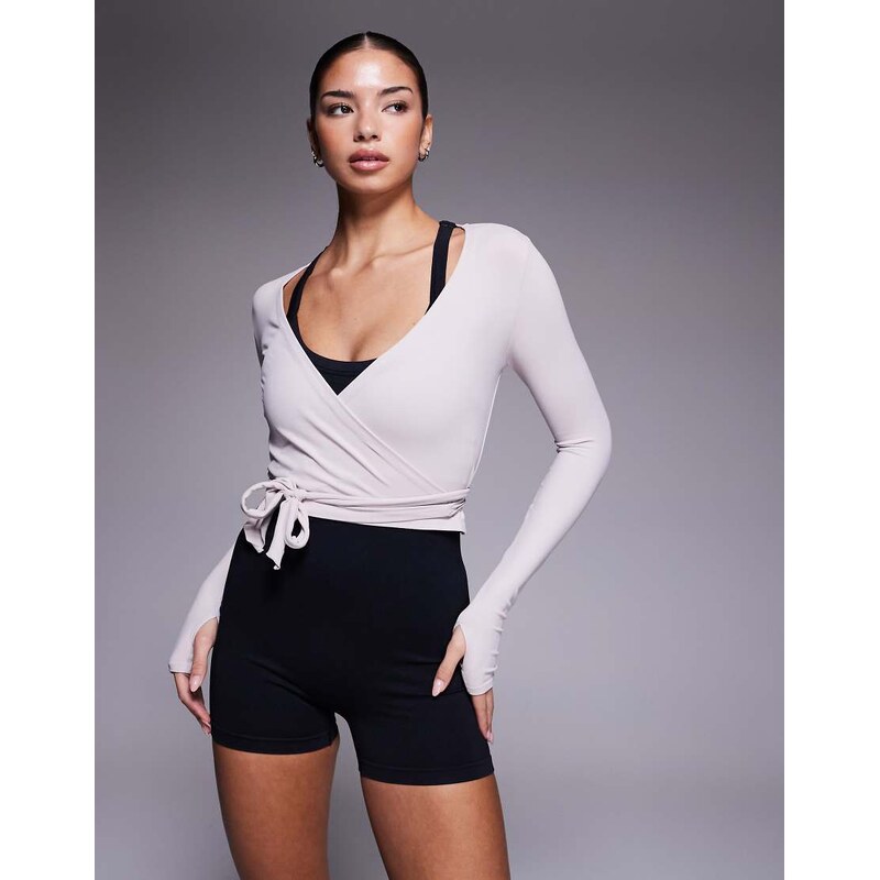 4505 plush handle ballet wrap long sleeve top in ash-Neutral 112168617