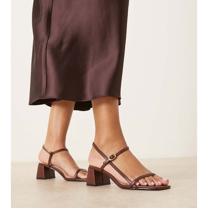 Glamorous Wide Fit low block heeled sandals in chocolate brown