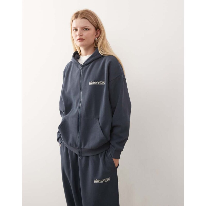 COLLUSION vintage wash oversized hoodie co-ord-Navy