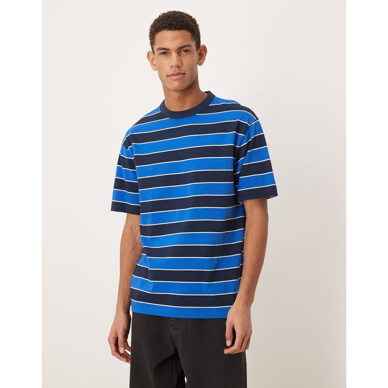 ASOS DESIGN heavyweight relaxed t-shirt in navy and blue stripe