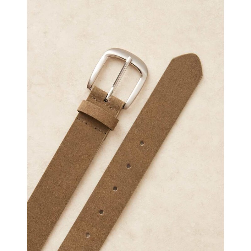ASOS DESIGN real suede belt in khaki-Green