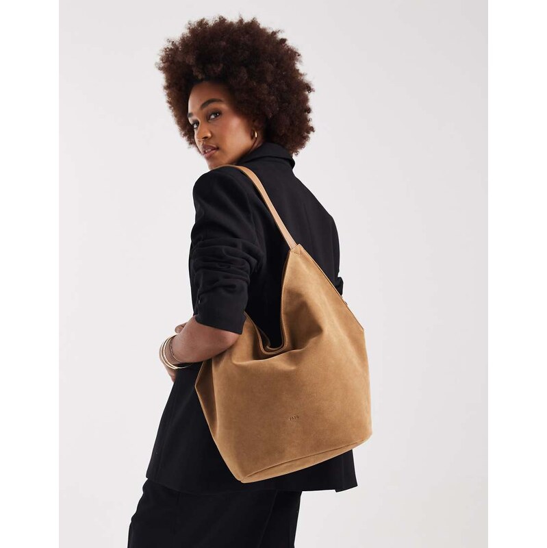 PASQ faux suede slouch tote bag in tan-Brown 112484667