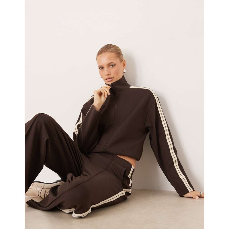 Mango Tri straight trouser with side stripe co-ord in chocolate-Brown 112484801