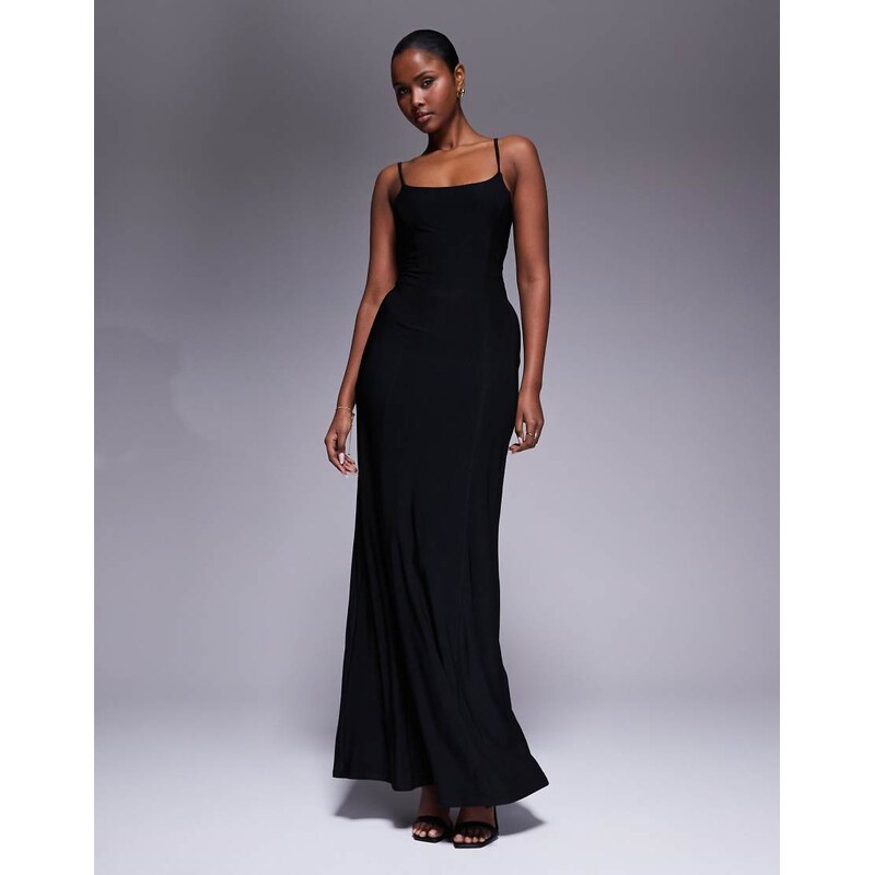 ASOS DESIGN lace up back maxi slip dress in black