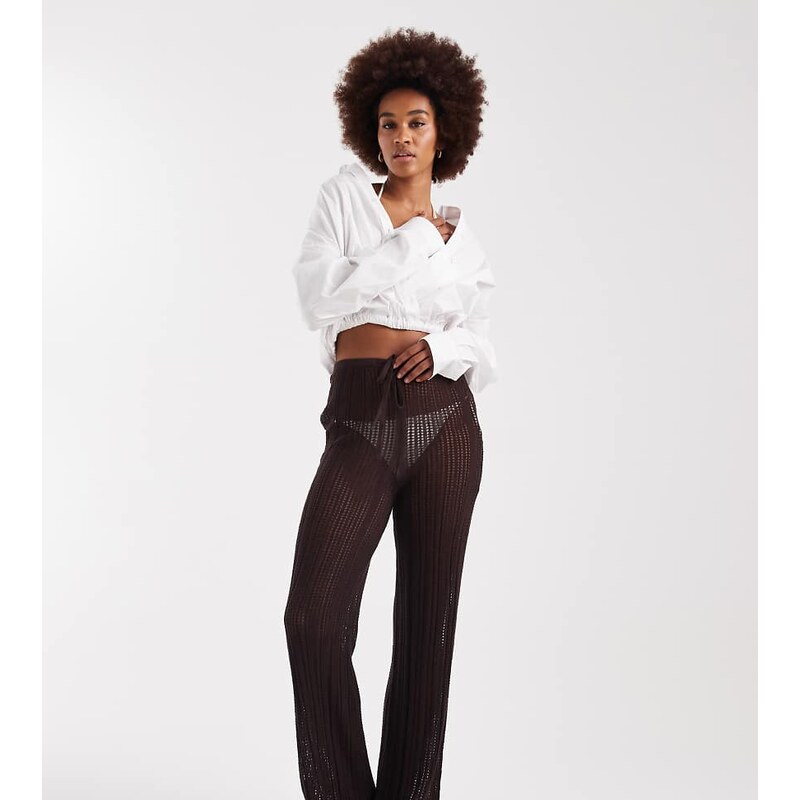 ASOS Tall ASOS DESIGN Tall Polly pointelle knitted beach trouser in 115516600