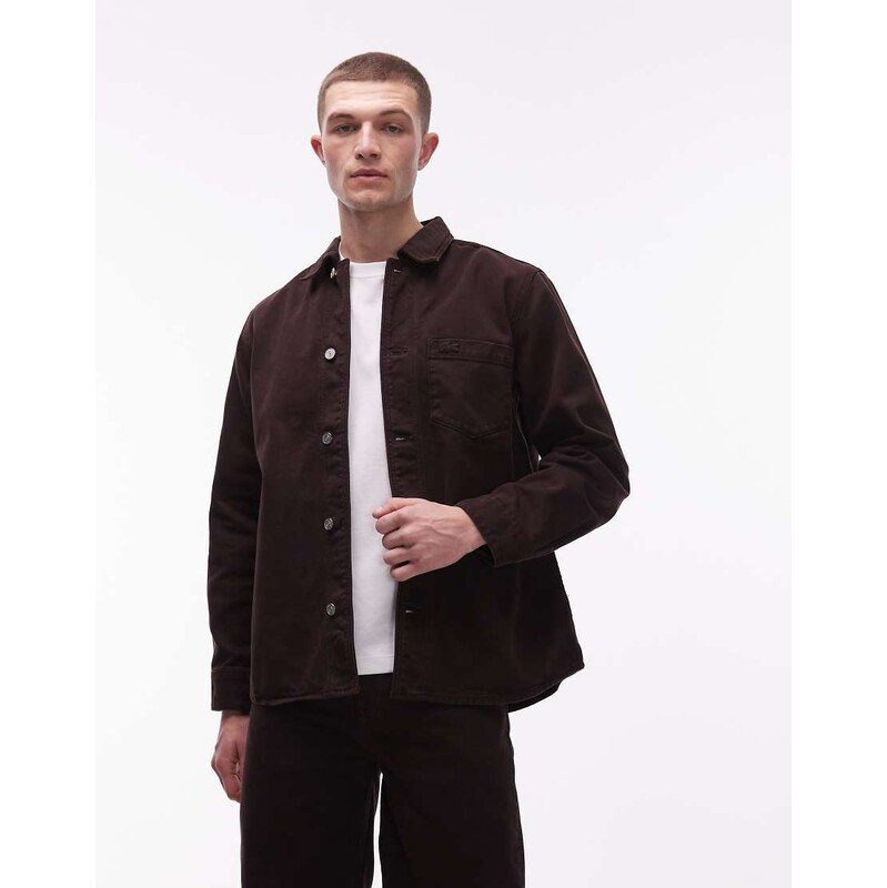 Lacoste denim overshirt co-ord in brown