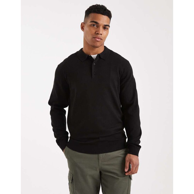 New Look knitted polo top in black