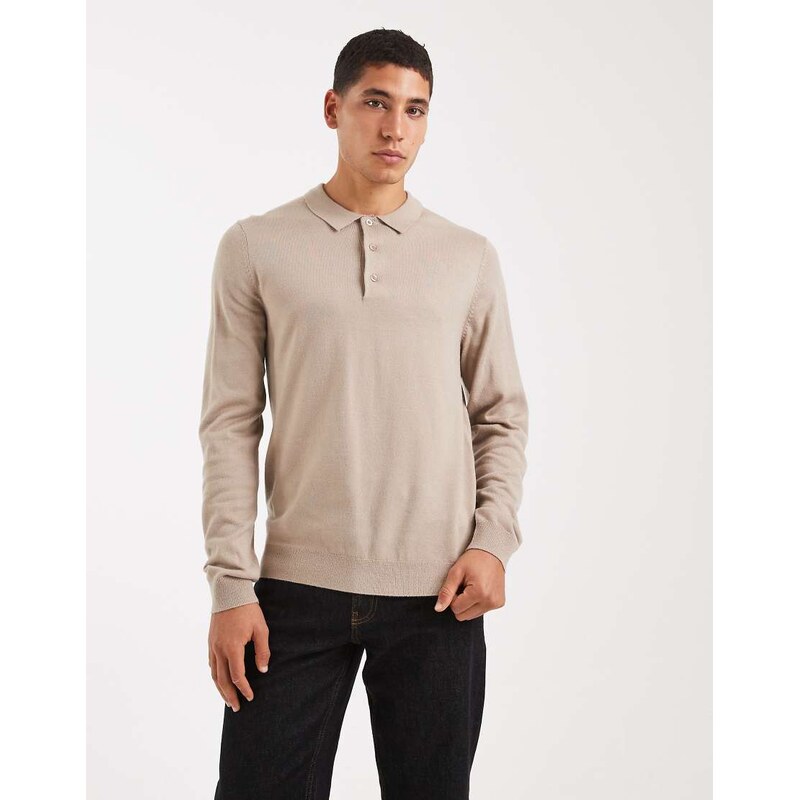 New Look knitted polo top in brown