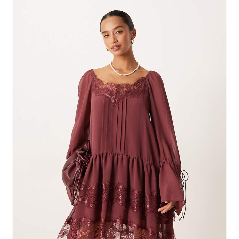 ASOS Petite ASOS DESIGN Petite long sleeve sweetheart neckline mini 112489207