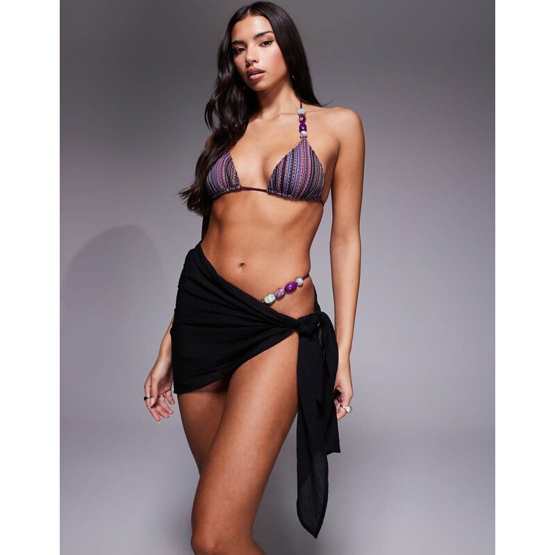 ASOS DESIGN beach cotton crinkle mini sarong in black