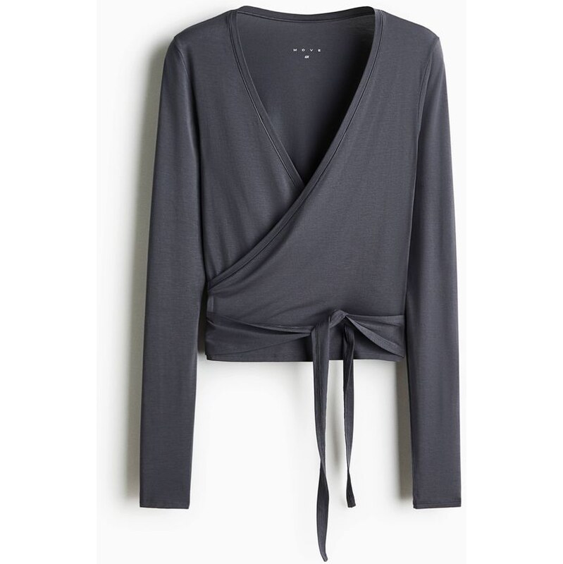 H&M - Sportovní zavinovací top z modalu - Tmavá Zemitě Šedá