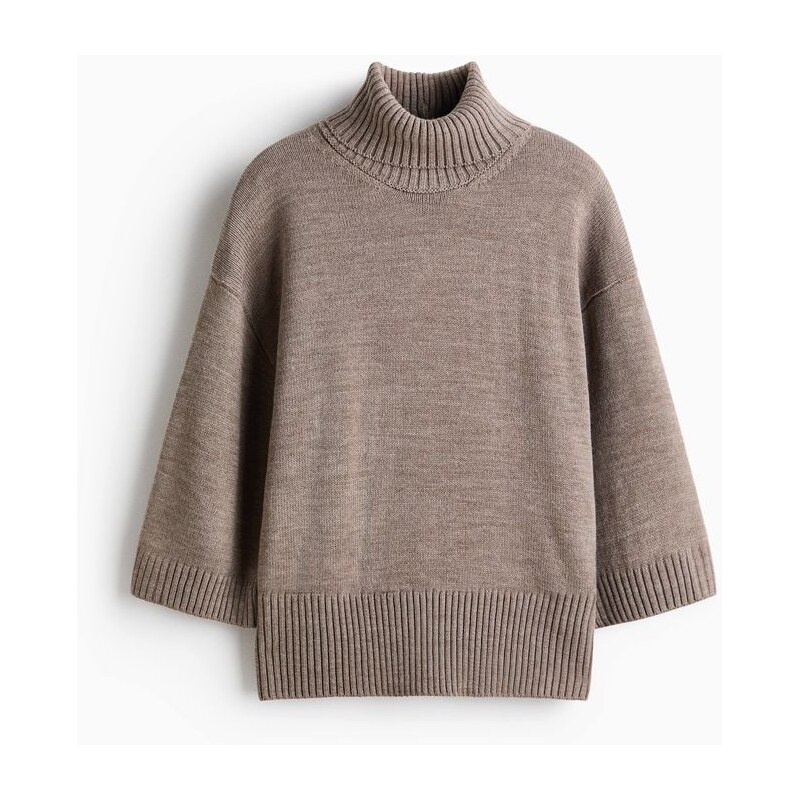 H&M - Svetr z jemného úpletus rolákem - hnědá 112485794