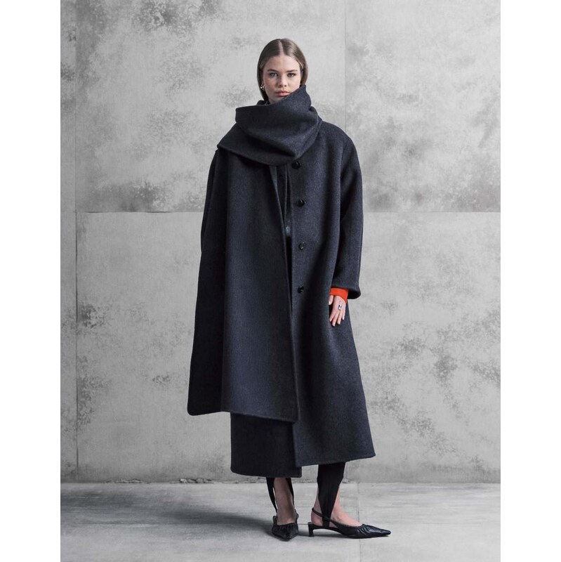 ASOS DESIGN premium wool rich longline coat with detachable scarf in 112489230