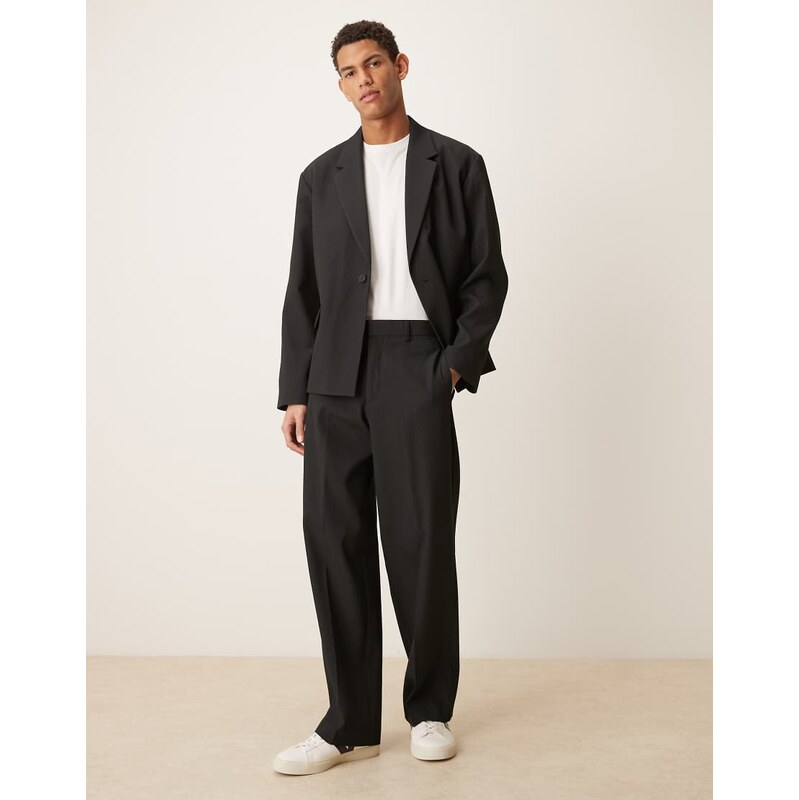 ASOS DESIGN rib texture wide suit trousers in black