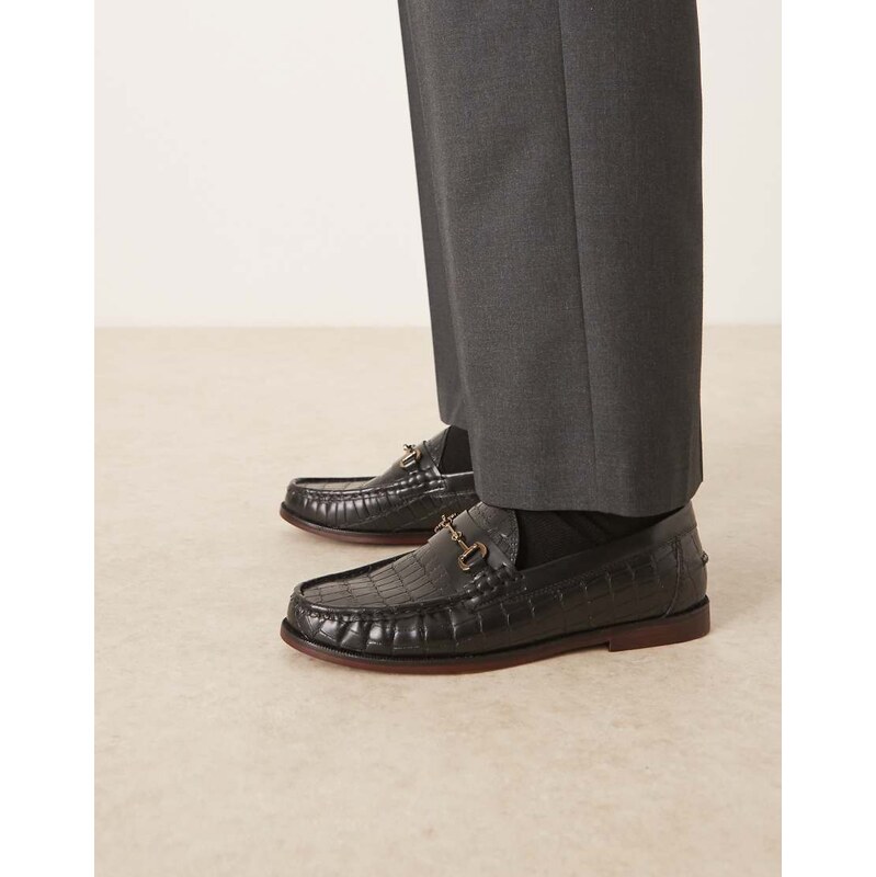 ASOS DESIGN penny loafers in black leather with snaffle