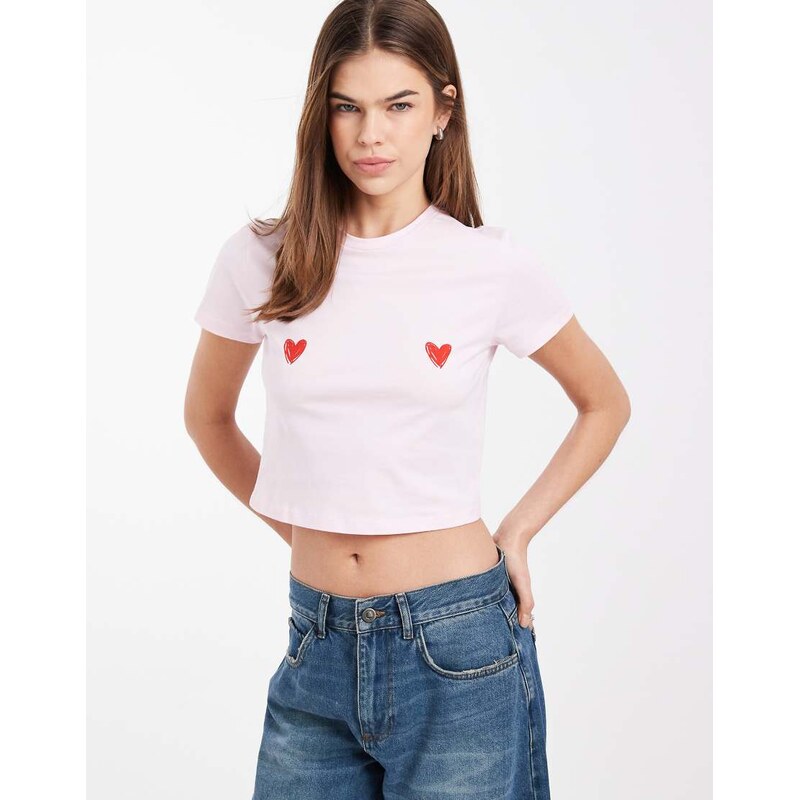 Pieces Valentines heart motif baby tee in pale pink
