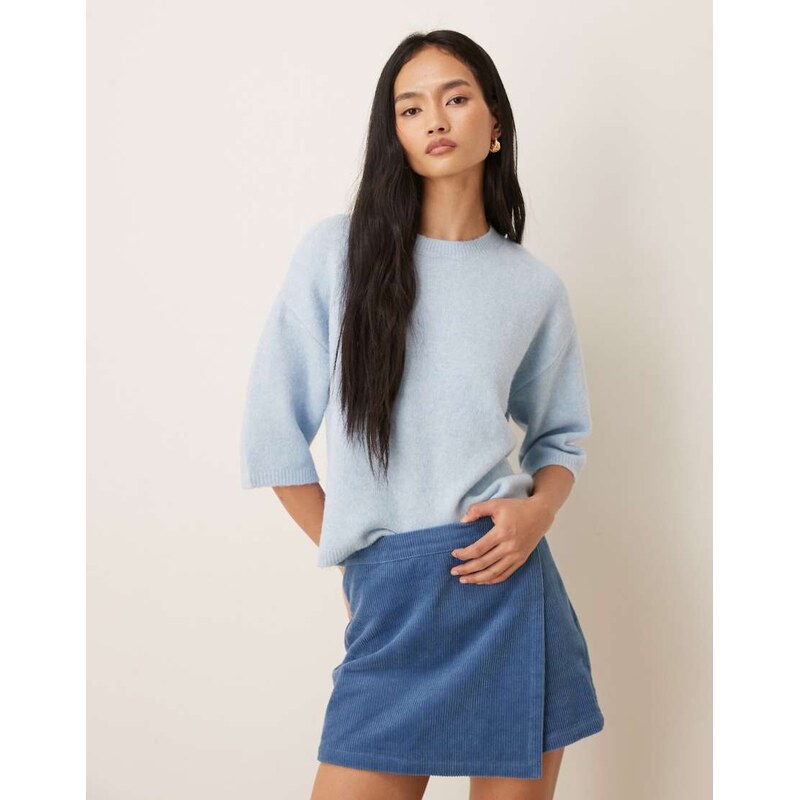 JDY short sleeve knitted jumper with wool in light blue 115519652
