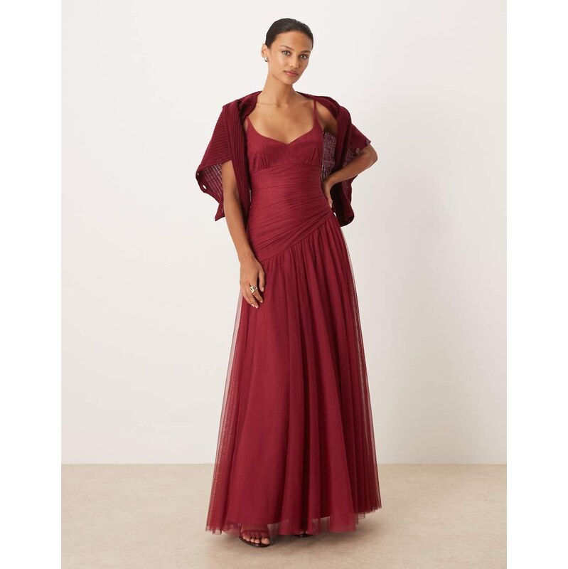 Lace & Beads tulle cami sweetheart neck asymmetric drop waist maxi 115691680