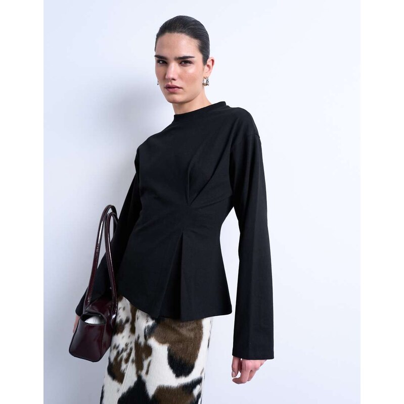 Topshop tuck waist long sleeve tee in black