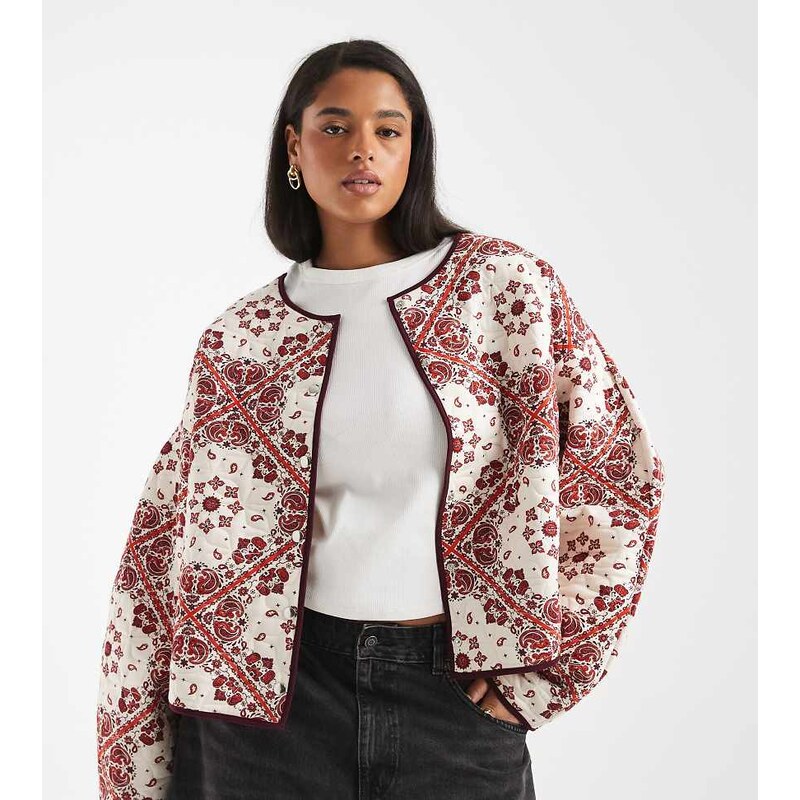 ASOS Curve ASOS DESIGN Curve quilted jacket with bandana print in 115515617