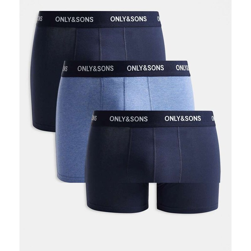 ONLY & SONS 3 pack trunks in blue with black waistband
