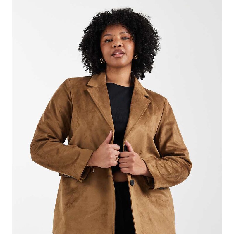 ONLY Curve faux suede blazer in light brown