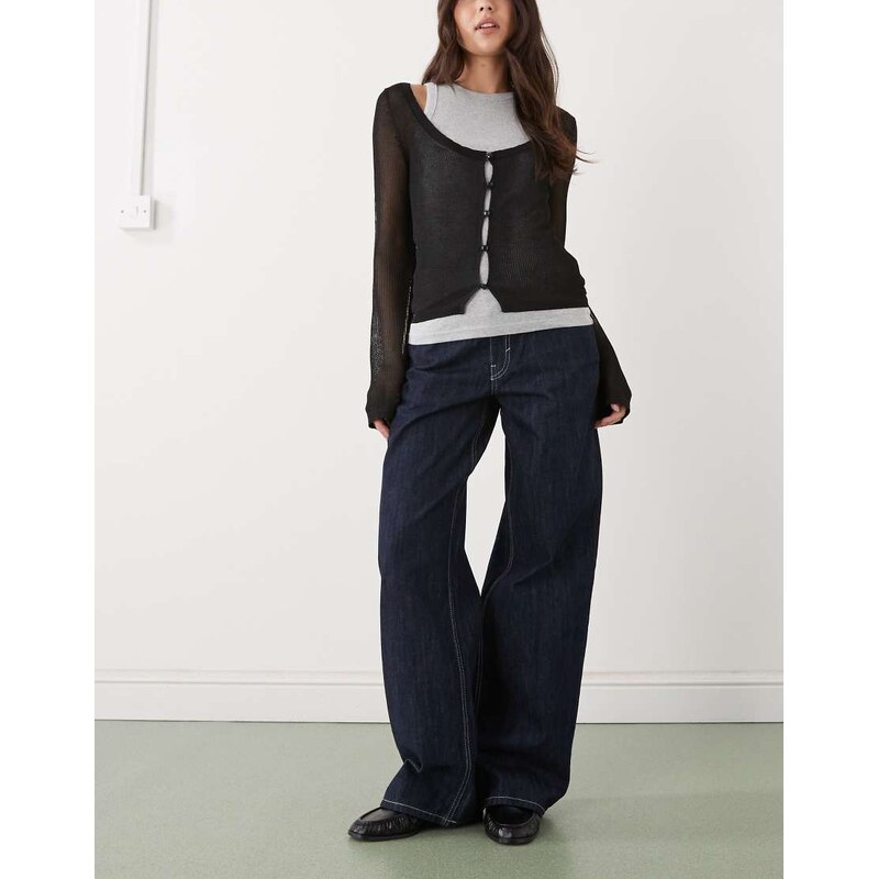 Weekday Ample low waist baggy fit jeans in dark blue rinse 112508698