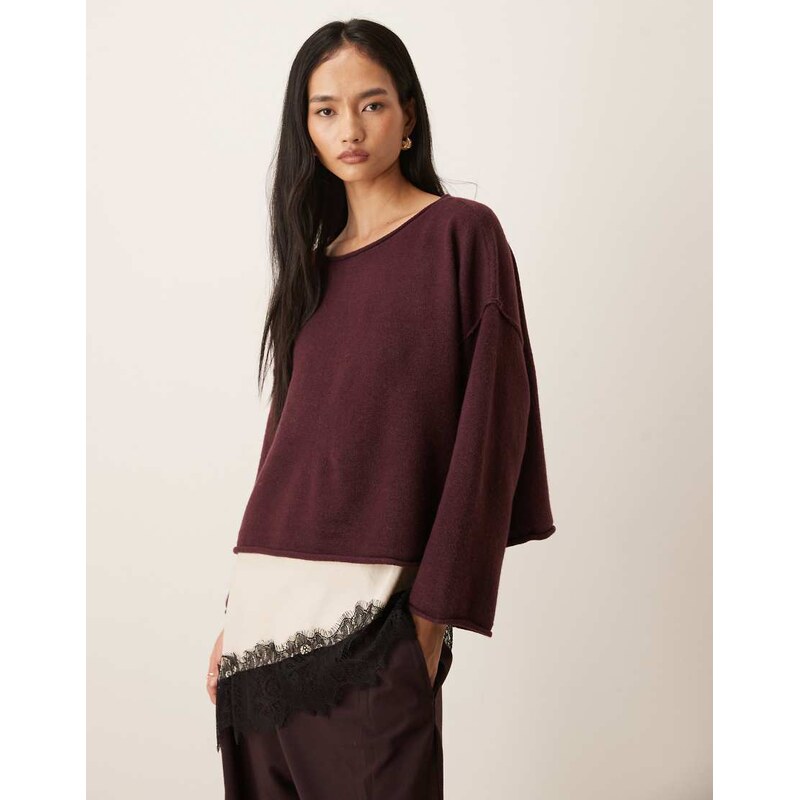 JDY boatneck knitted jumper in burgundy-Red 115519653