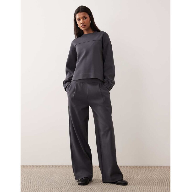 Mango cotton mix Pique straight jogger co-ord in charcoal-Grey 112508614