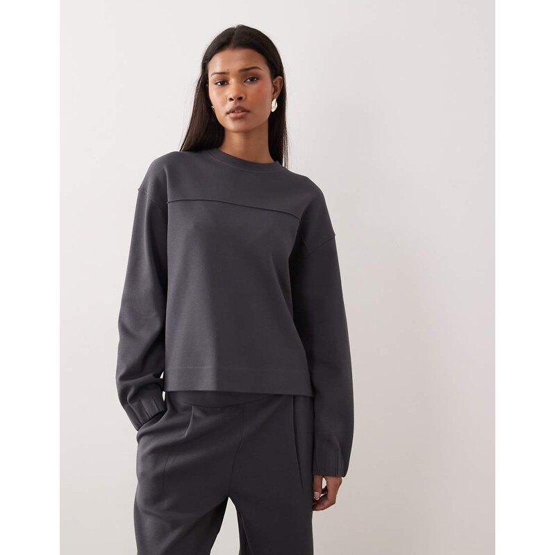 Mango cotton mix Pique sweatshirt co-ord in charcoal-Grey