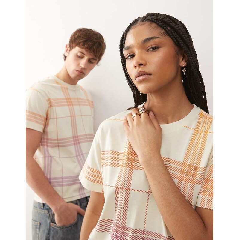 COLLUSION Unisex check relaxed t-shirt-Multi