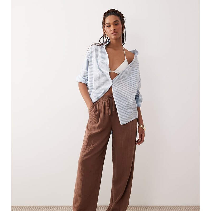 ASOS Tall ASOS DESIGN Tall Callie cheesecloth beach balloon trouser in 112508593