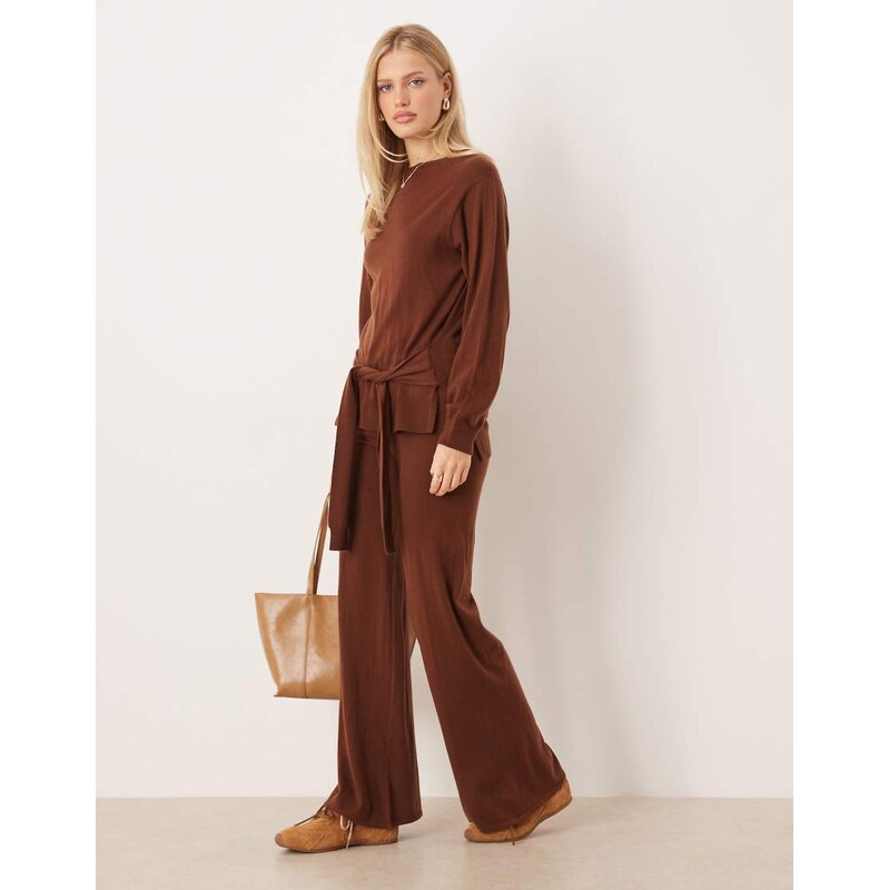 Mango Kendrik knitted trouser co-ord in dark brown 112508611