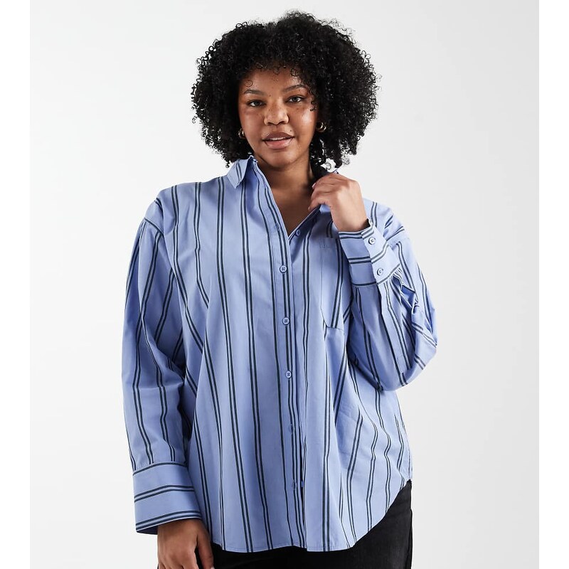 ASOS Curve ASOS DESIGN Curve oversized shirt in blue stripe 115517168
