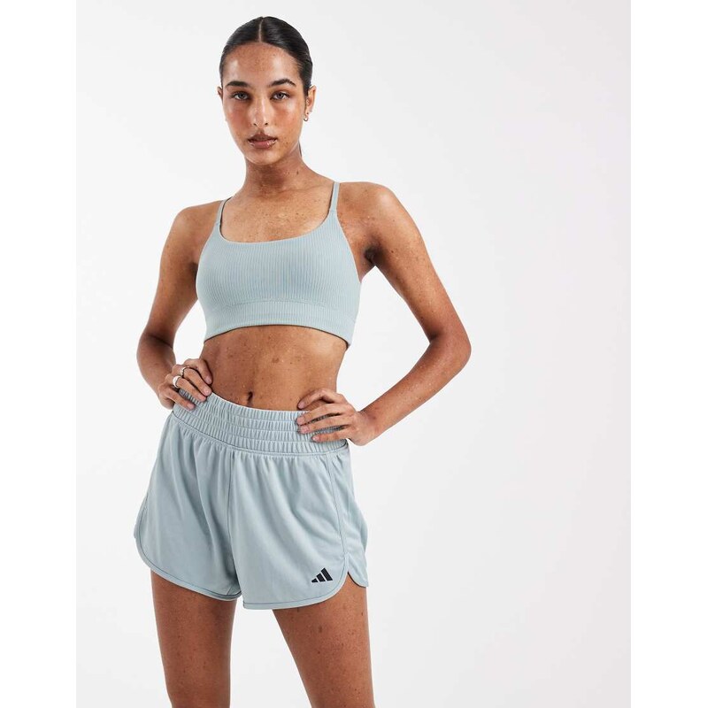 adidas performance light support ribbed sports bra in sage-Green