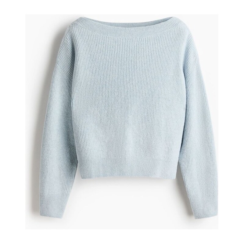 H&M - Oversized svetrs lodičkovým výstřihem - Bleděmodrá