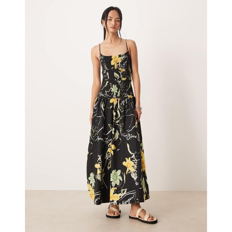 ASOS DESIGN crinkle maxi sundress with shirred dropped waist in