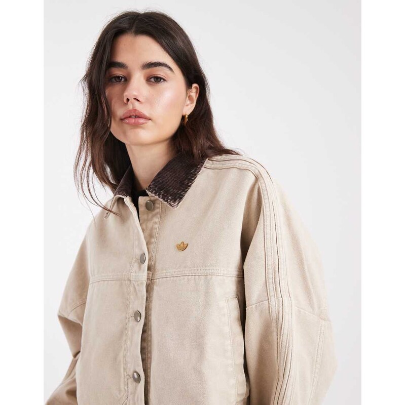 adidas Originals Canvas tracktop jacket in stone khaki-Neutral
