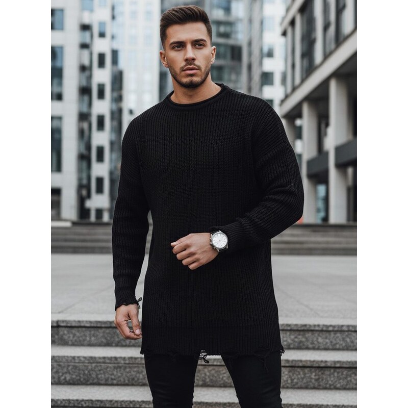 Buďchlap Stylový prodloužený svetr v černé barvě