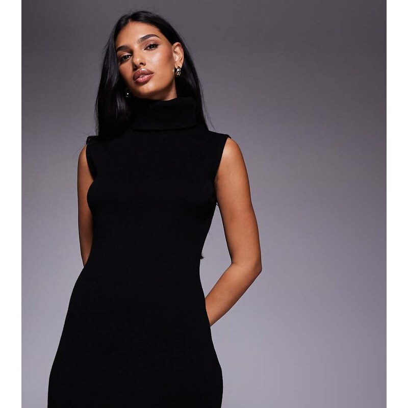 Kaiia exclusive ribbed knit high neck sleeveless maxi dress in