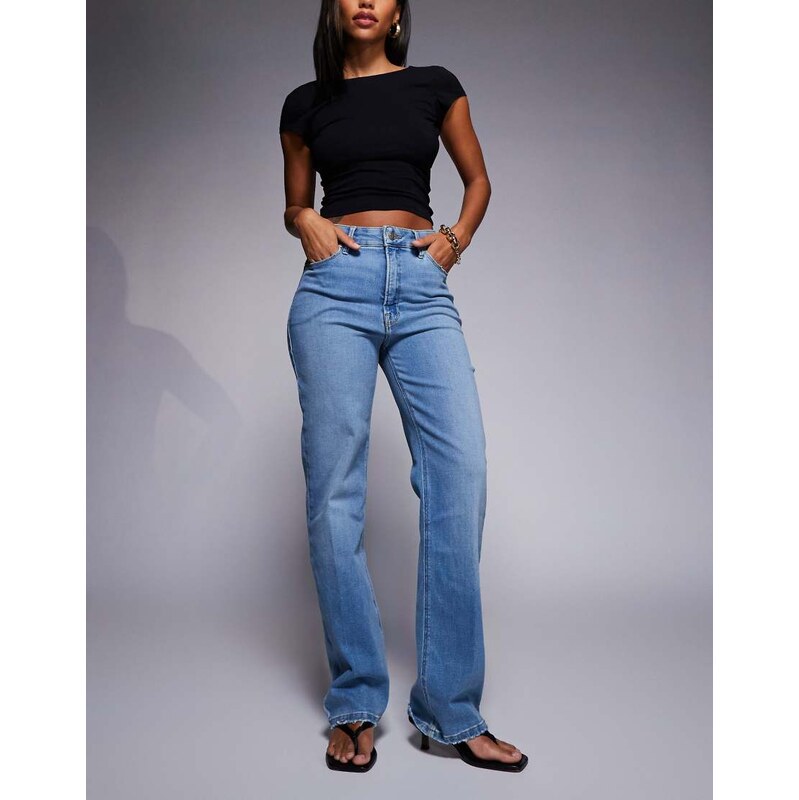 Good American good true high waisted straight leg frayed hem