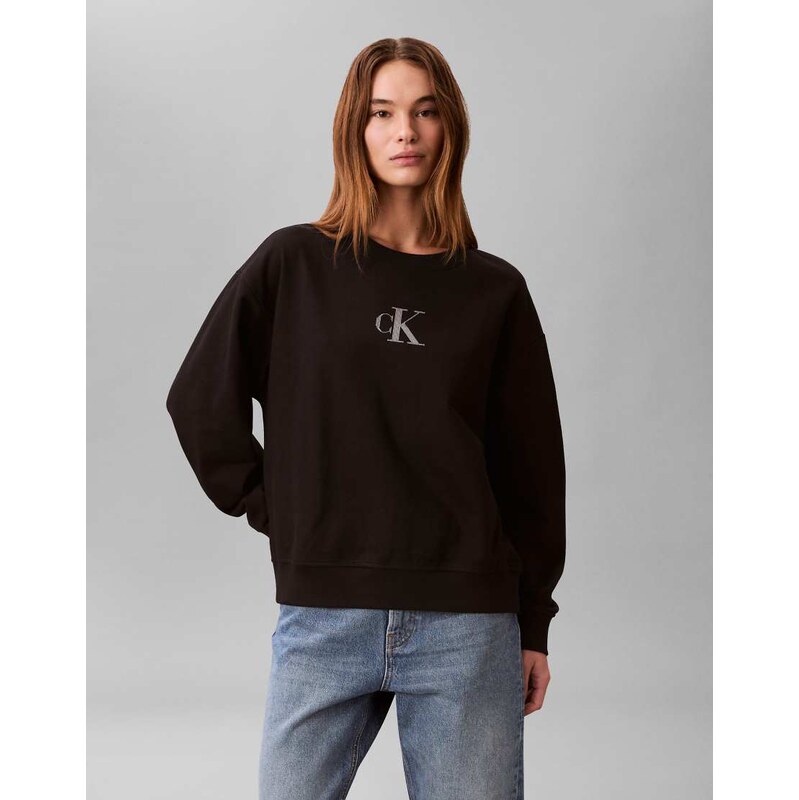 Calvin Klein jeans metallic monogram logo sweatshirt in black 112521877