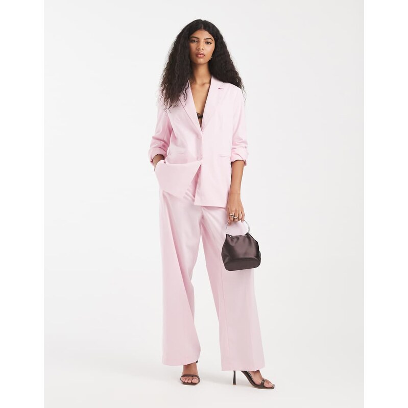 Pieces tailored high waist wide leg trousers co-ord in roseate pink 115517518