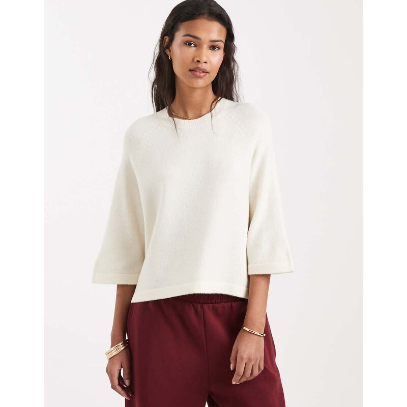 ONLY boxy knitted t-shirt in cream-White 115518048