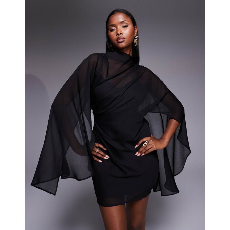 ASOS DESIGN drape front extreme cape sleeve mini dress in black