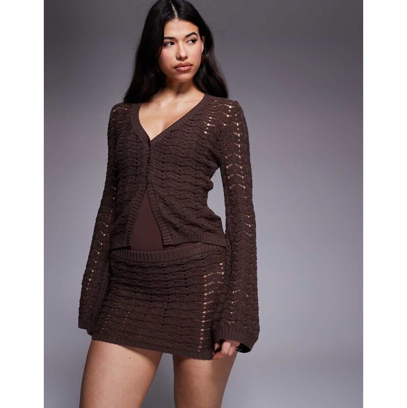 The Frolic exclusive cotton blend crochet knit mini skirt co-ord