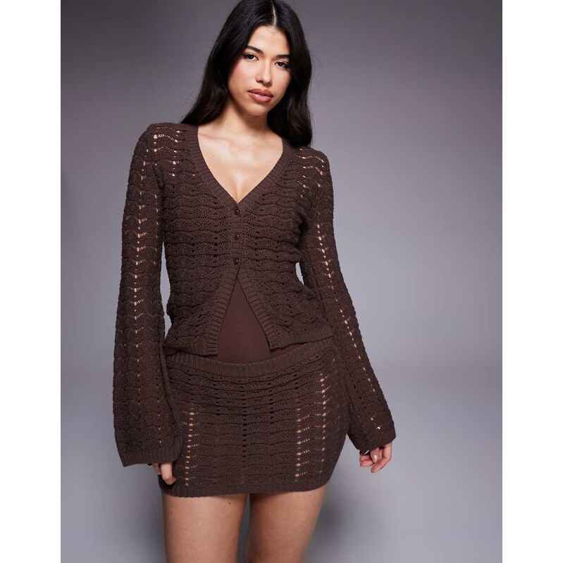 The Frolic exclusive cotton blend crochet knit split front flare